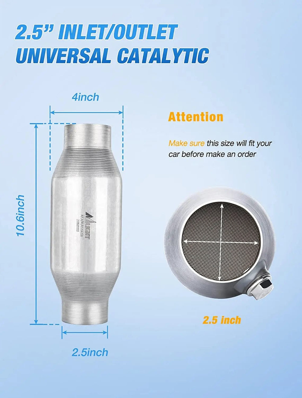 Catalytic Converter 2.5 Inch Inlet/Outlet Universal Catalytic Converter