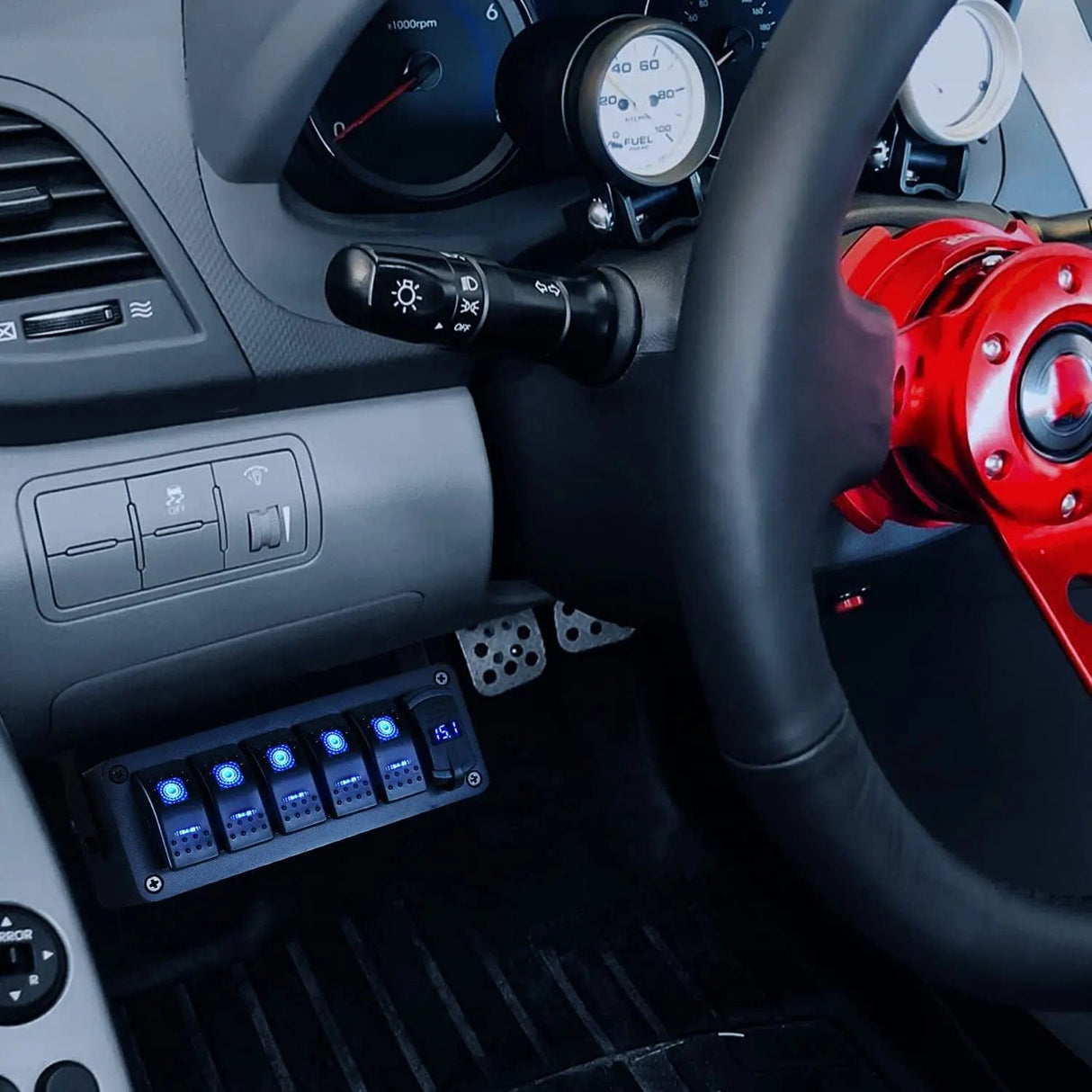 Rocker Switch 2Gang Blue Rocker Switch Box w/ PD Type C | QC 3.0 USB Charger Voltmeter