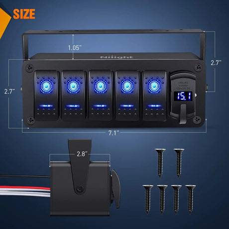 5Gang Rocker Switch Box w/ PD Type C | QC 3.0 USB Charger Voltmeter Nilight