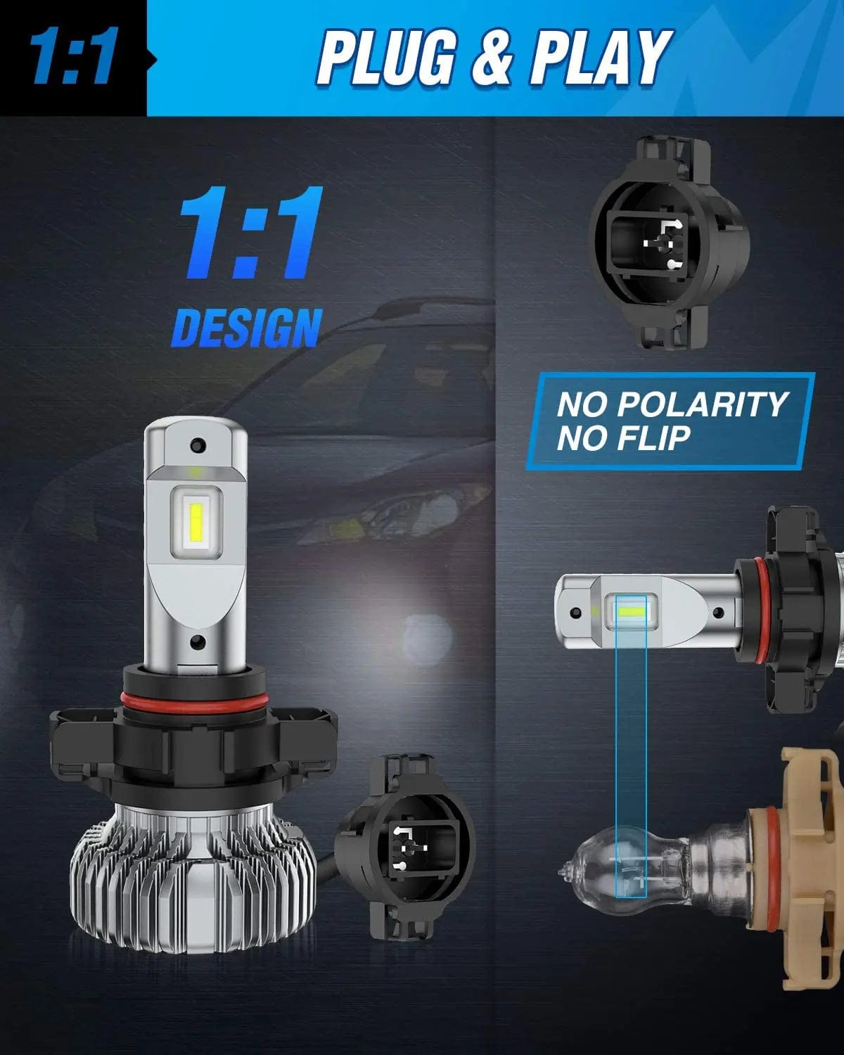 LED Headlight 2504/PSX24W Xenon LED Fog Light Bulbs EF2 Series DRL 24W 6000K | 2 BULBS