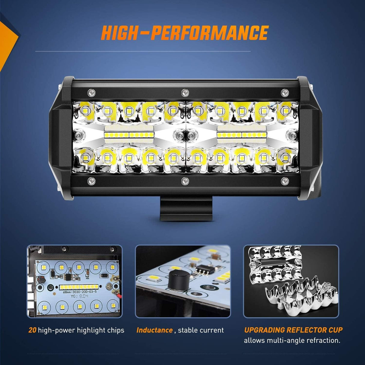 LED Light Bar LED Pods 4PCS 6.5 Inch 120W Light Bar Triple Rows Spot Flood Combo Driving Light Waterproof Led Work Light Off-road Truck Car ATV SUV Cabin Boat, 2 Years Warranty