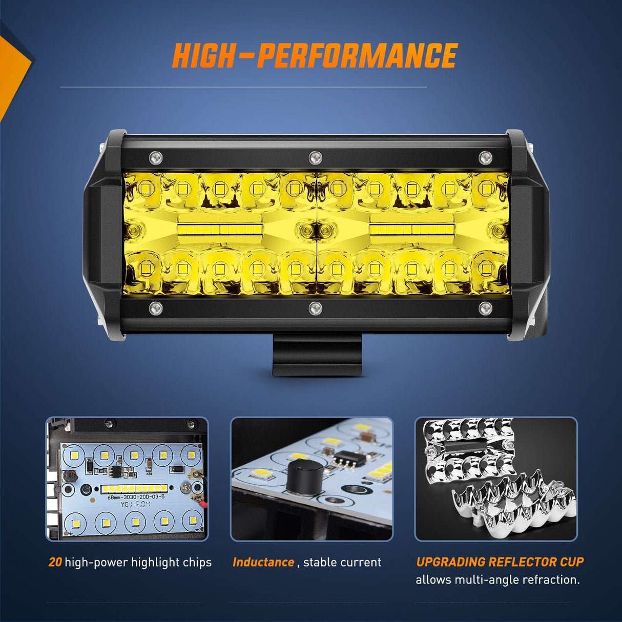 LED Light Bar 2PCS 6.5Inch 120W Amber LED light bars with 16AWG Wiring Harness Kit-2 Lead