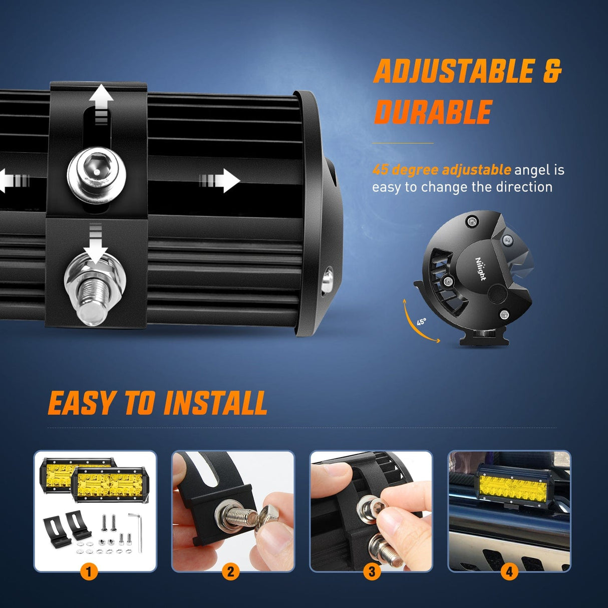 LED Light Bar 2PCS 6.5Inch 120W Amber LED light bars with 16AWG Wiring Harness Kit-2 Lead