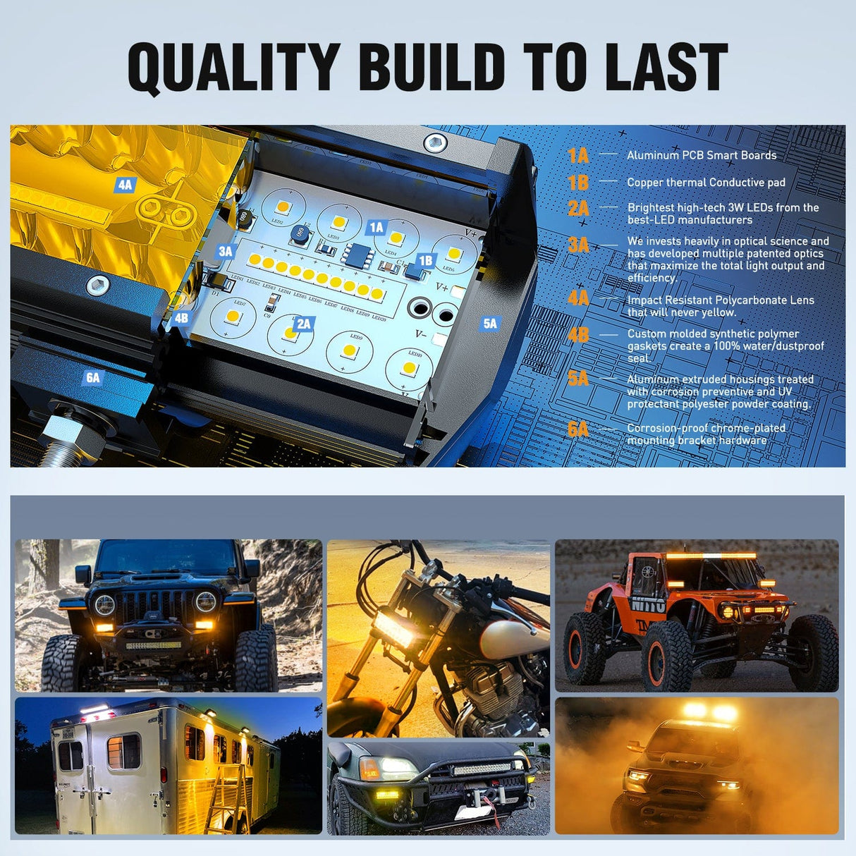 LED Light Bar 2PCS 6.5Inch 120W Amber LED light bars with 16AWG Wiring Harness Kit-2 Lead