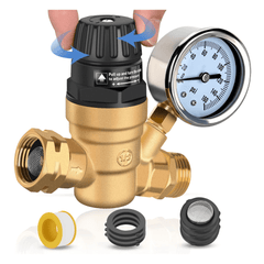 RV Water Pressure Regulator Handwheel Adjustment Oil Filled Gauge