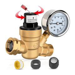 RV Water Pressure Regulator Screwdriver Adjustable Oil Filled Gauge