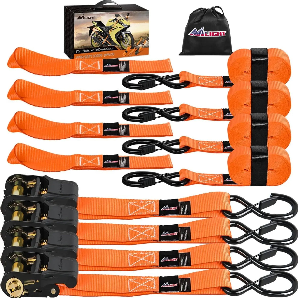 Ratchet Tie Down Straps With Soft Loop Orange Nilight
