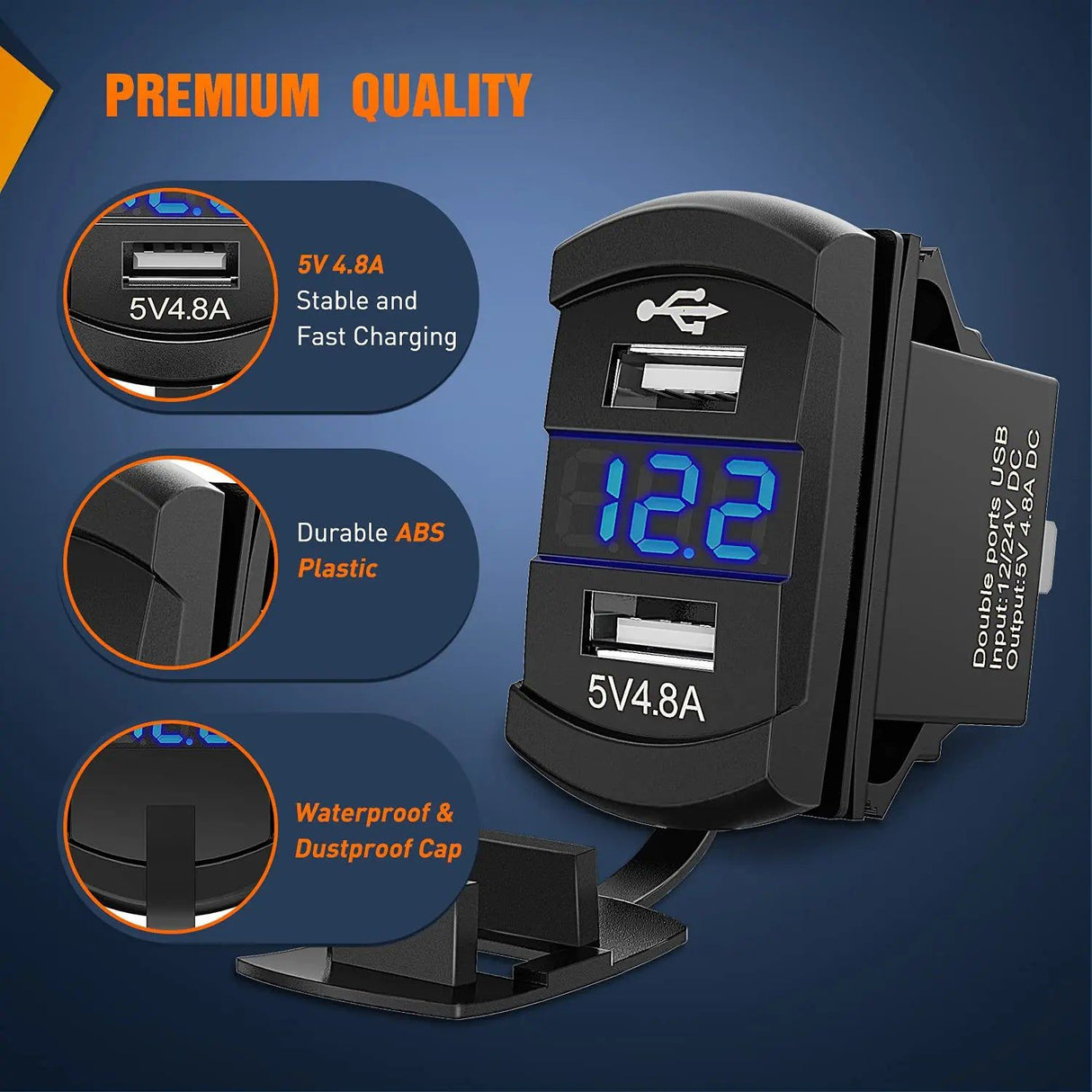 Vehicle Parts & Accessories Rocker Switch Style Dual USB Charger LED Voltmeter