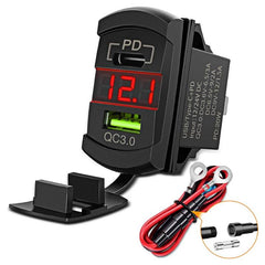 Red Rocker Switch Style Charger PD Type C QC 3.0 USB