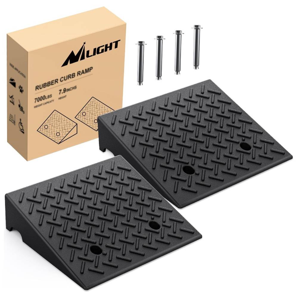 Curb Ramp 7.9" 7000lbs Load Capacity Rise Height Heavy Duty Rubber Curb Ramp (Pair)