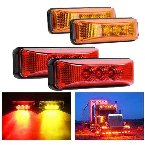 Trailer Light 3.9" Amber Red LED Fender/Side Marker Light (2 Pairs)