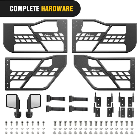 2007 2008 2009 2010 2011 2012 2013 2014 2015 2016 2017 2018 Jeep Wrangler JK 4Door Front Rear Tubular Doors W/Side View Mirrors