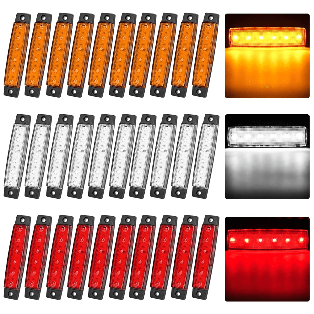 3.8 Inch 6 LEDs Amber Red White Side Marker Lights (30 Pcs) Nilight