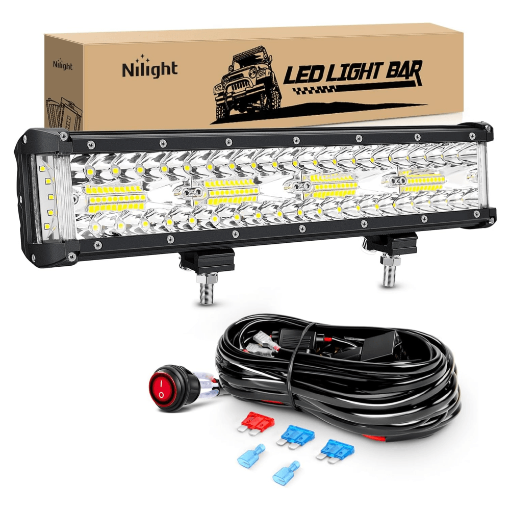 Nilight Side Shooter LED Light Bar 1pc 12inch Triple Row Spot Flood Combo Lights LED Work Light with Wiring Harness Kit for Off Road Fog Light