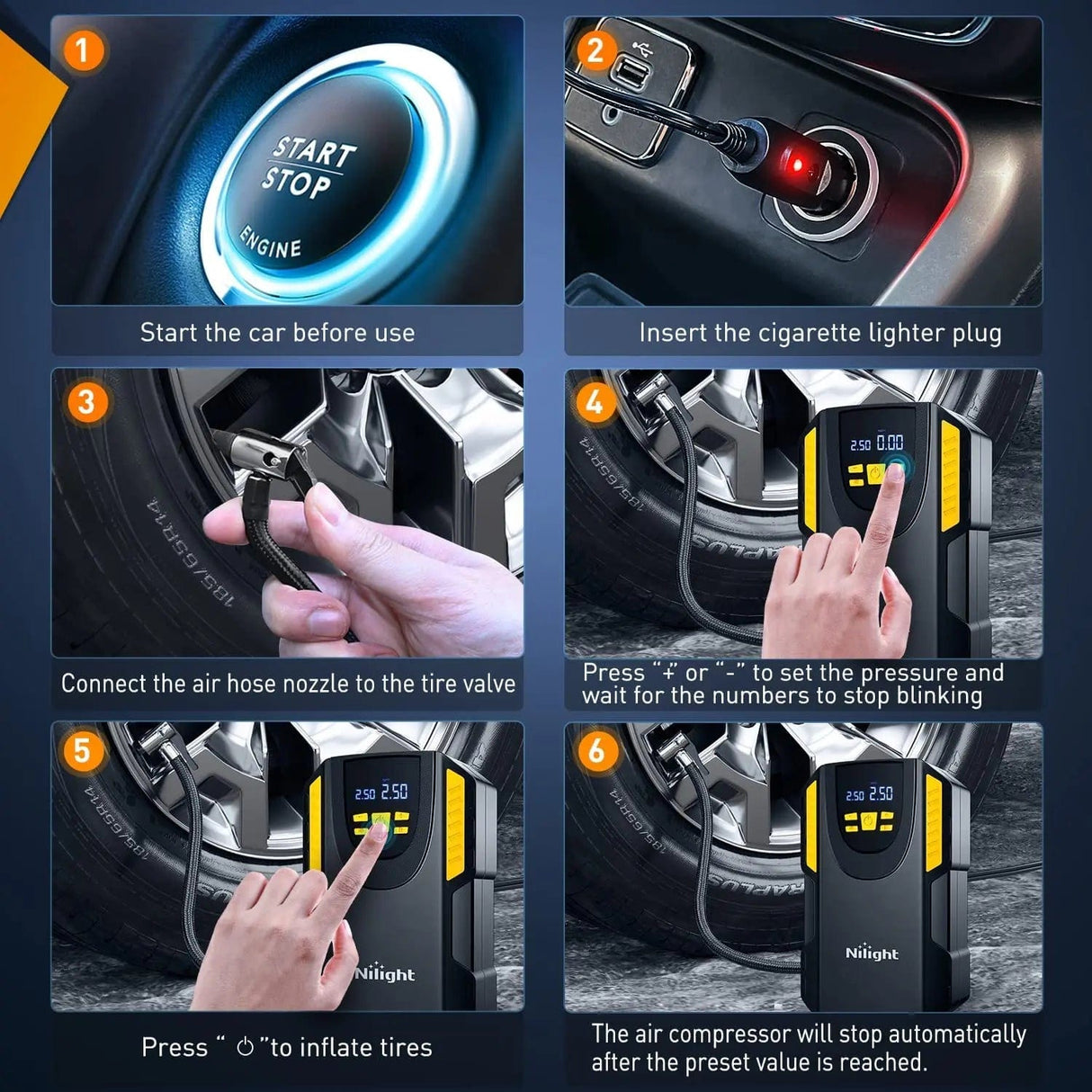 Accessories Tire Inflator Air Compressor Pump Auto-Shut Off