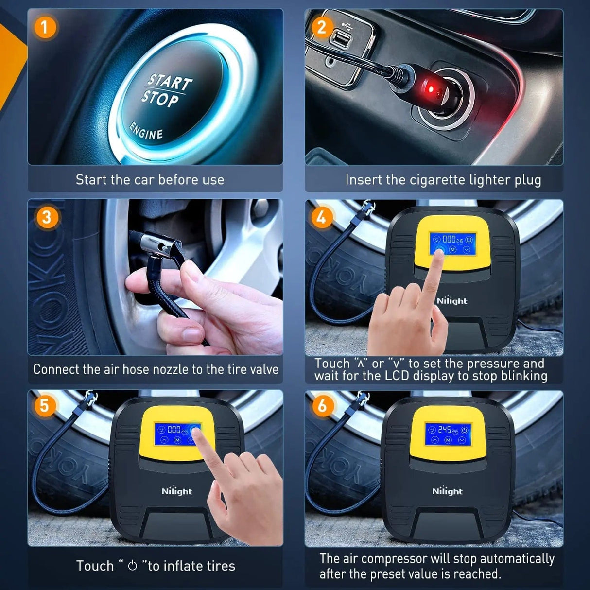 Accessories Tire Inflator Digital Touch Screen