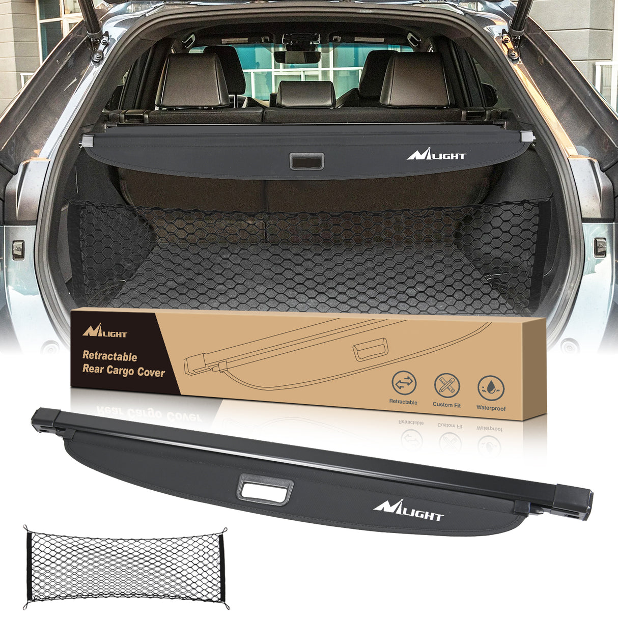 Nilight Trunk Cargo Cover for Toyota Venza 2021 2022 2023 2024, Retractable Security Shade Rear Cargo Cover, with Trunk Storage Net