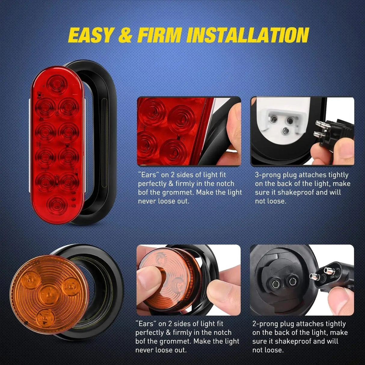 Side Marker Clearance Lights Trailer Light Box Kit | 6 Inch Oval Red Tail Lights | 2 Inch Round Amber Side Marker Lights