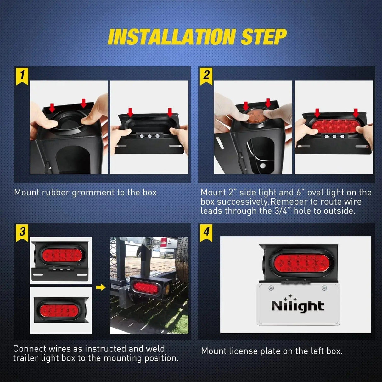 Side Marker Clearance Lights Trailer Light Box Kit | 6 Inch Oval Red Tail Lights | 2 Inch Round Amber Side Marker Lights