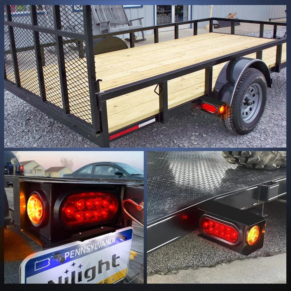 Side Marker Clearance Lights Trailer Light Box Kit | 6 Inch Oval Red Tail Lights | 2 Inch Round Amber Side Marker Lights