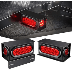Trailer Light Box Kit | 6 Inch Oval Red Tail Lights | 2 Inch Round Red Side Marker Lights