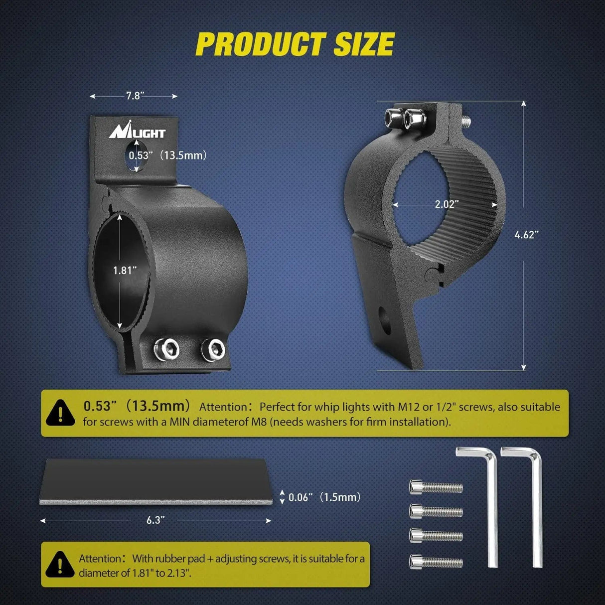 Mounting Accessory Tube Clamp Mount Bracket Kits Fit 1.81in-2.13in Round Bull Bar (Pair)
