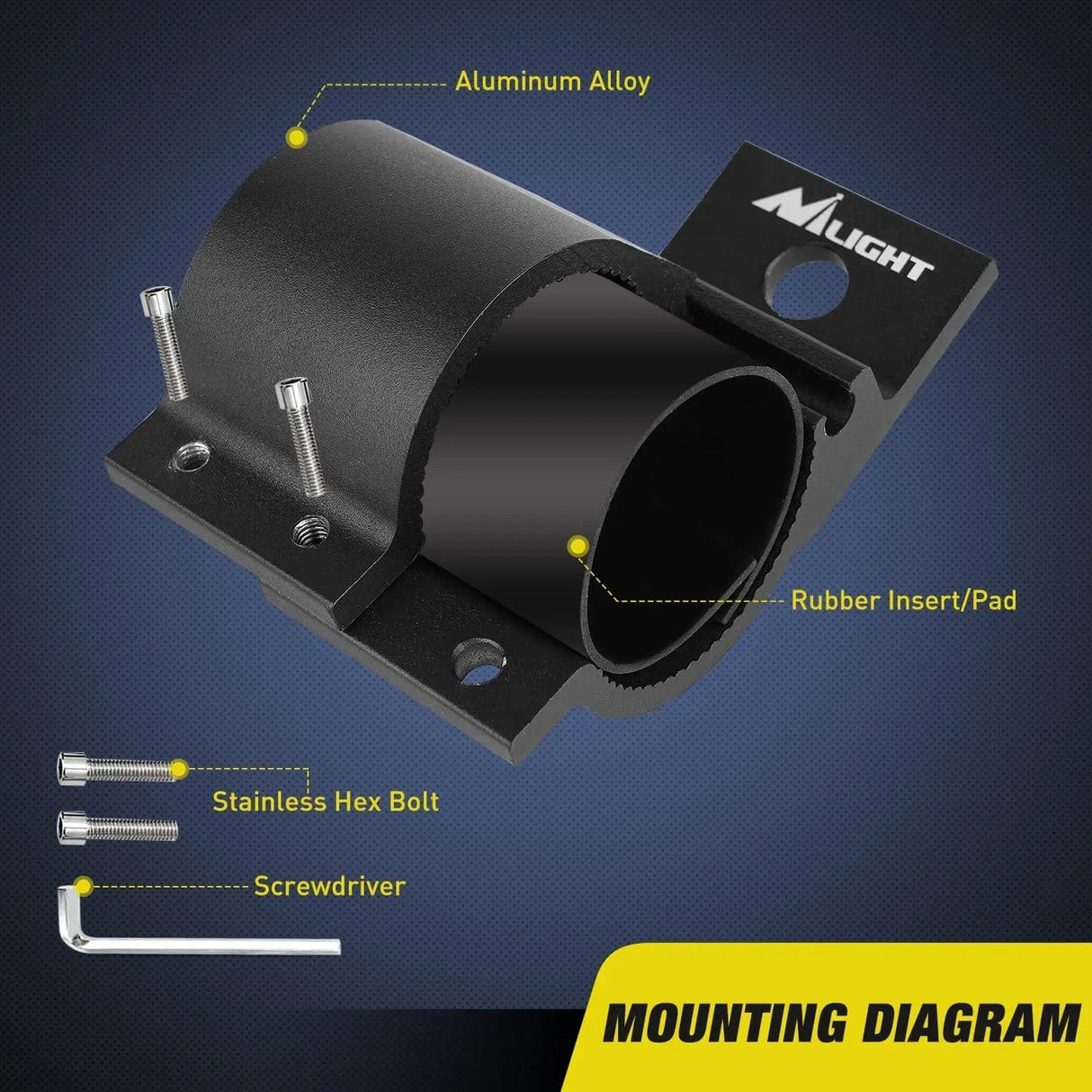 Mounting Accessory Tube Clamp Mount Bracket Kits Fit 1.81in-2.13in Round Bull Bar (Pair)