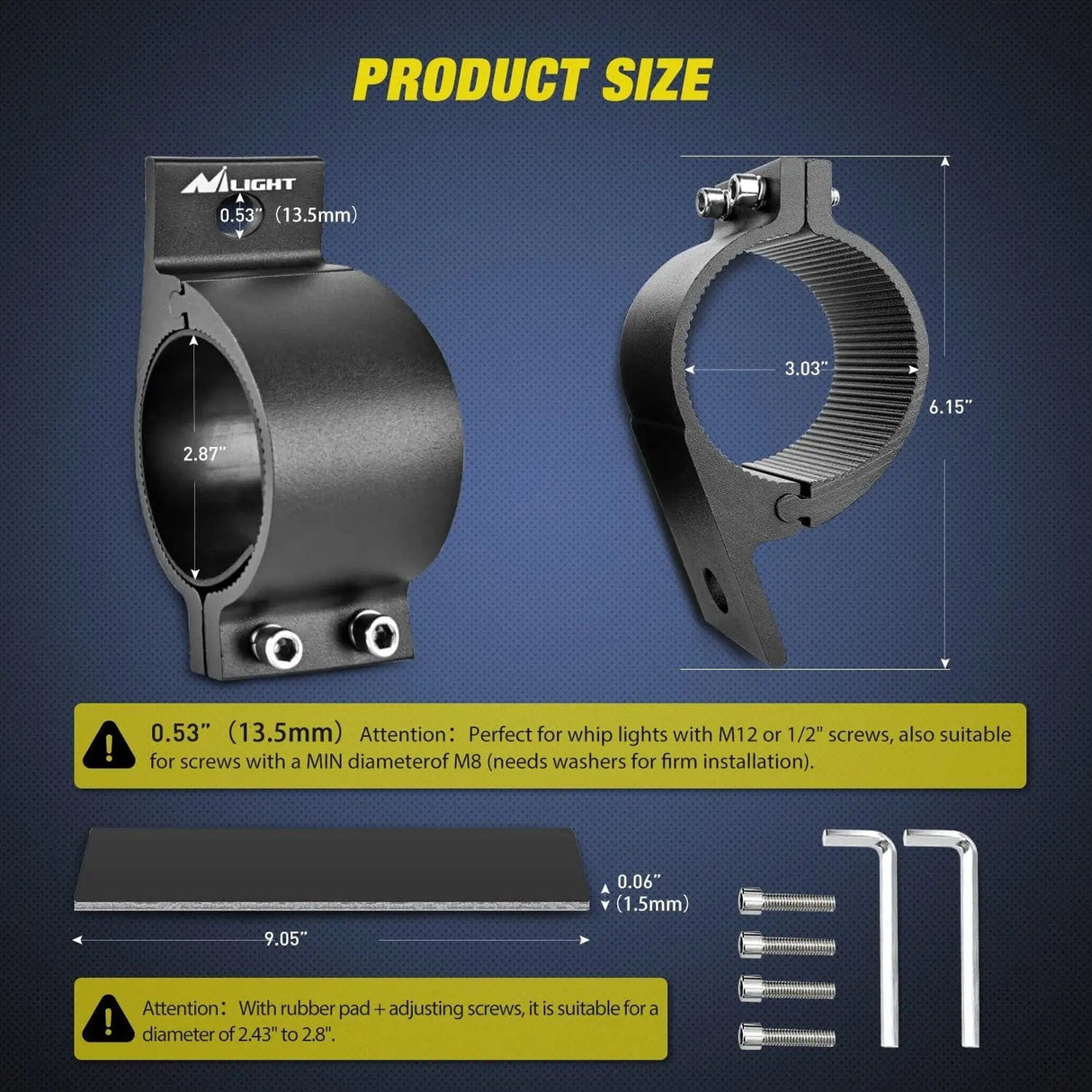 Mounting Accessory Tube Clamp Mount Bracket Kits Fit 2.87in-3.2in Round Bull Bar (Pair)