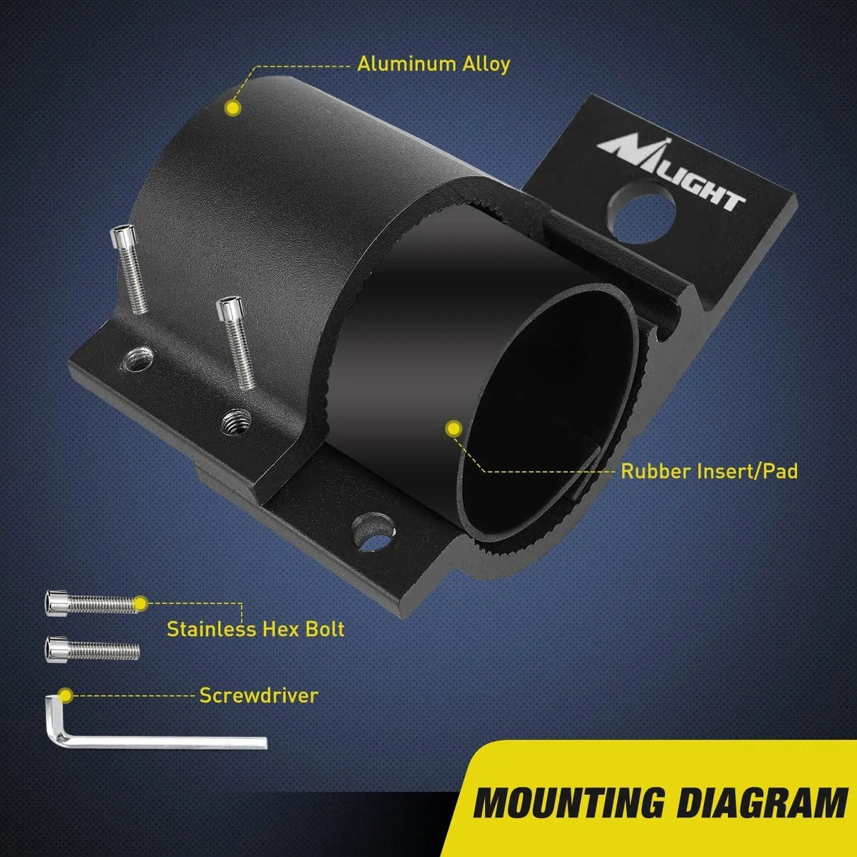 Mounting Accessory Tube Clamp Mount Bracket Kits Fit 2.87in-3.2in Round Bull Bar (Pair)