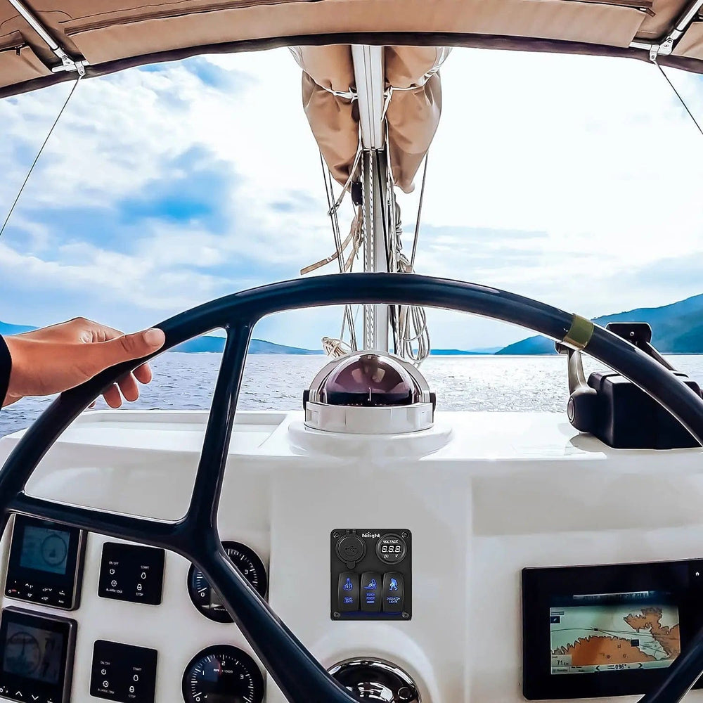 Rocker Switch 3Gang Sasquatch Lights/Wench Power/Rear Lights 5Pin ON/Off Rocker Switch Panel W/ USB Charger LED Voltmeter