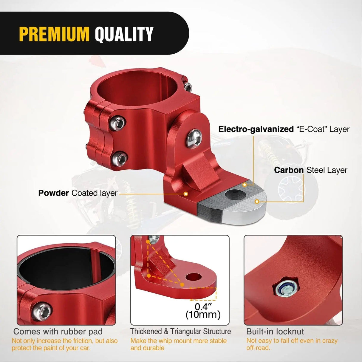 Accessories UTV Flag Antenna Mount Bracket 1.5in-1.75in | 1.75in-2in Round Roll Cage Red