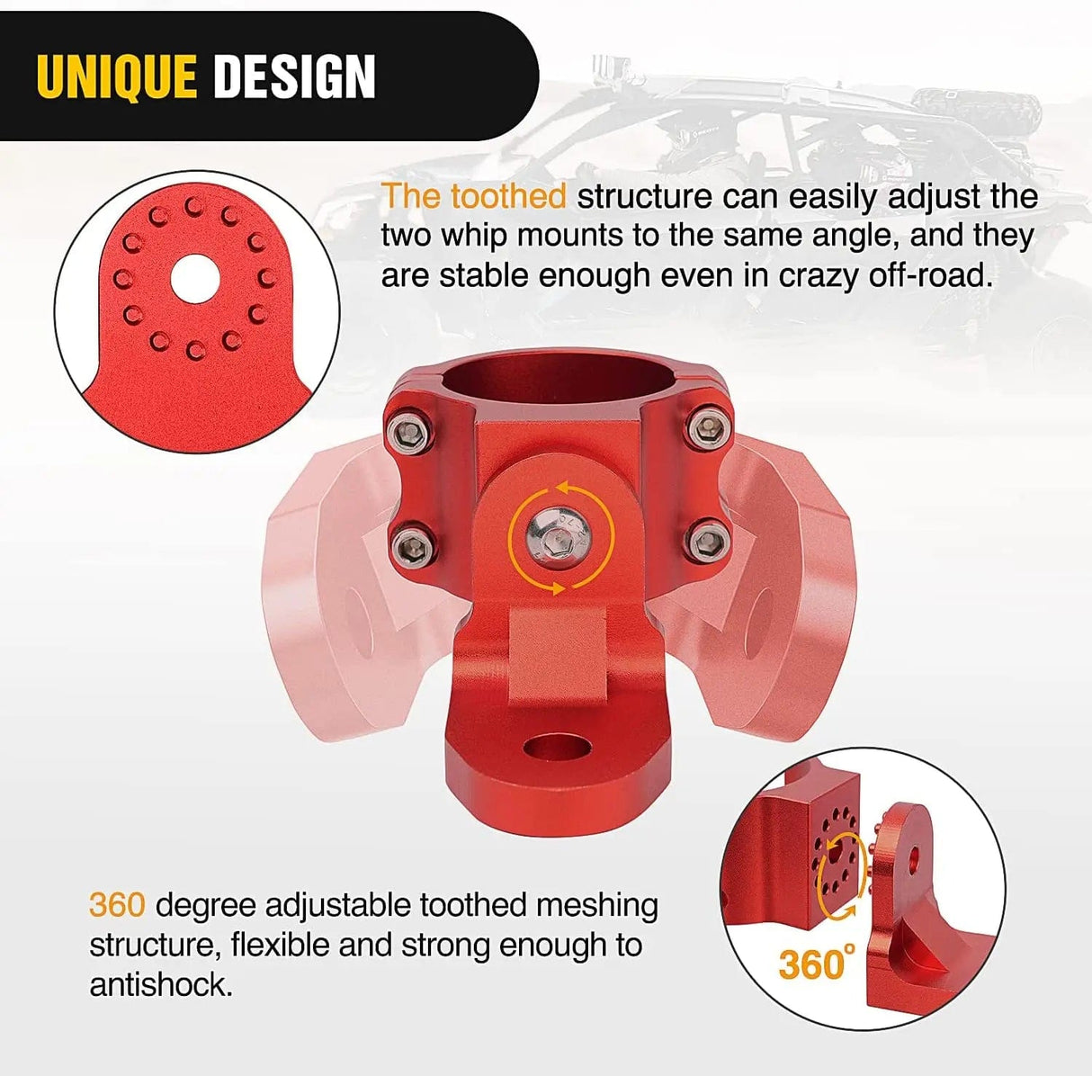 Accessories UTV Flag Antenna Mount Bracket 1.5in-1.75in | 1.75in-2in Round Roll Cage Red