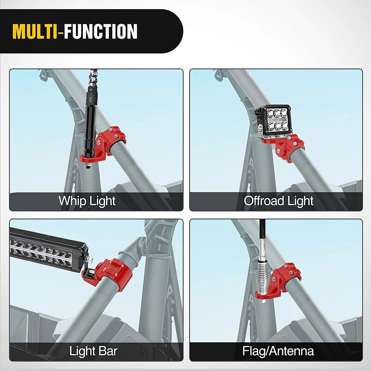 Accessories UTV Flag Antenna Mount Bracket 1.5in-1.75in | 1.75in-2in Round Roll Cage Red