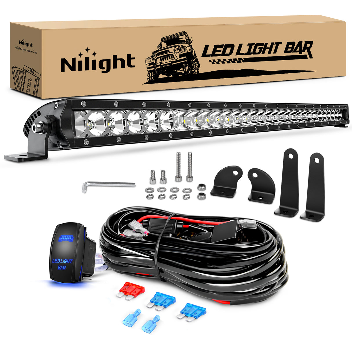 Nilight LED Light Bar 31inch 150W Spot Flood Combo Super Slim 14500LM Off Road 3D LED Driving Off Road Lights with Wiring Harness Kit-1 Lead for Trucks Pickup SUV ATV UTV Boat 4x4 Van Camper