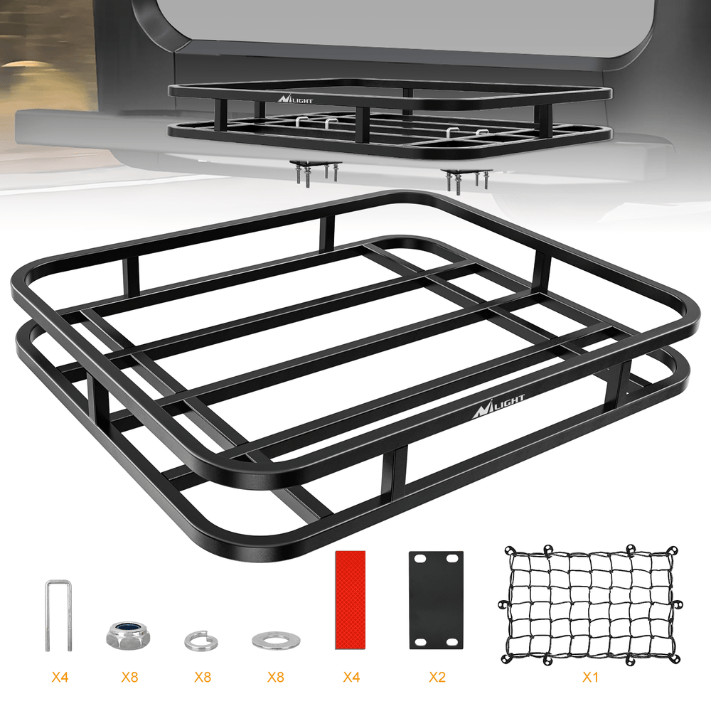 Accessories 32 x 26 x 4 Inch RV Bumper Mounted Cargo Rack Carrier with Net Fits 4-inch or 4-1/2-inch Bumpers