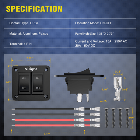 switch panel 2 Gang ON-Off Switch Panel 12V 20A  4 PIN DPST Toggle Switch