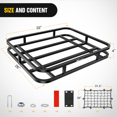 Accessories 32 x 26 x 4 Inch RV Bumper Mounted Cargo Rack Carrier with Net Fits 4-inch or 4-1/2-inch Bumpers