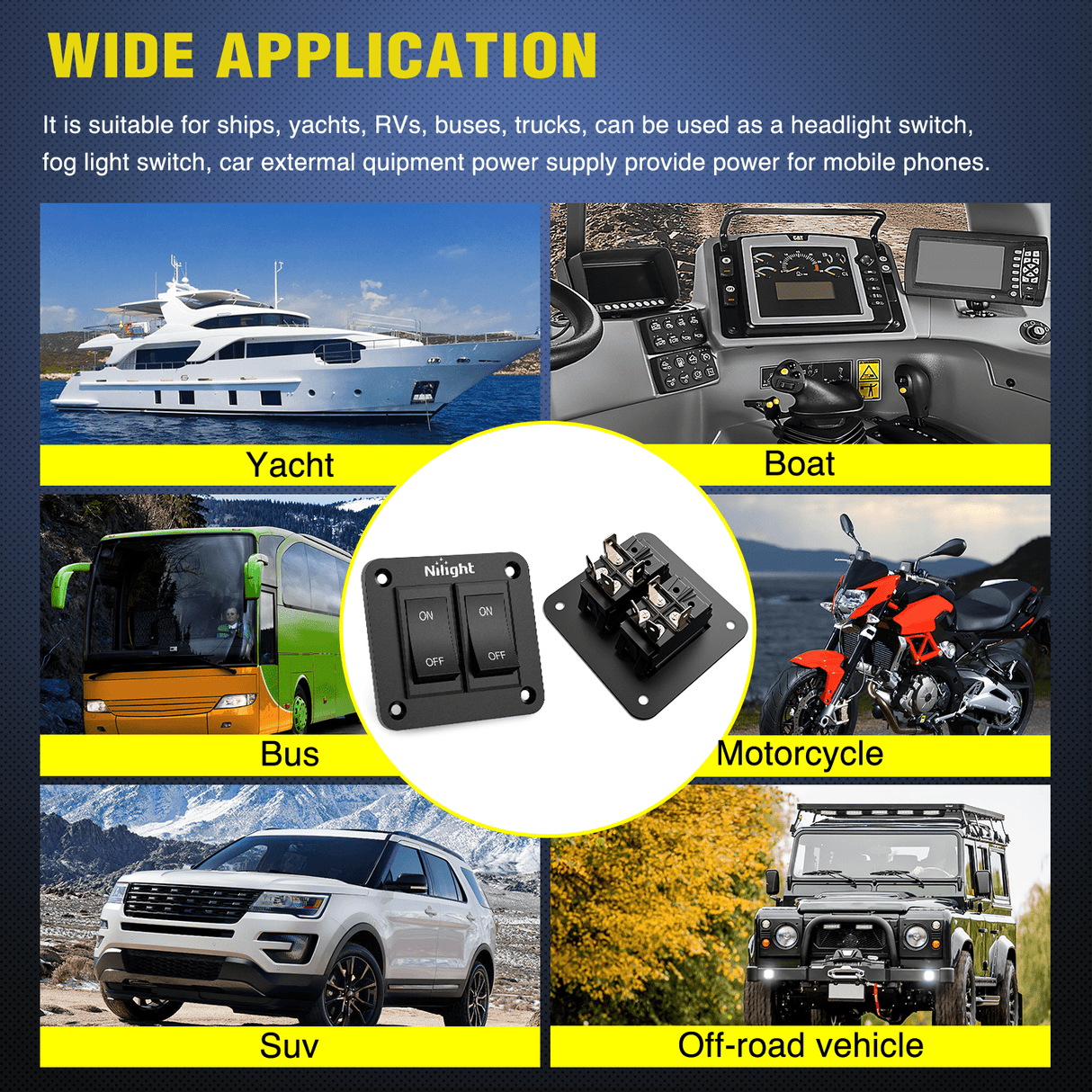 switch panel 2 Gang ON-Off Switch Panel 12V 20A  4 PIN DPST Toggle Switch