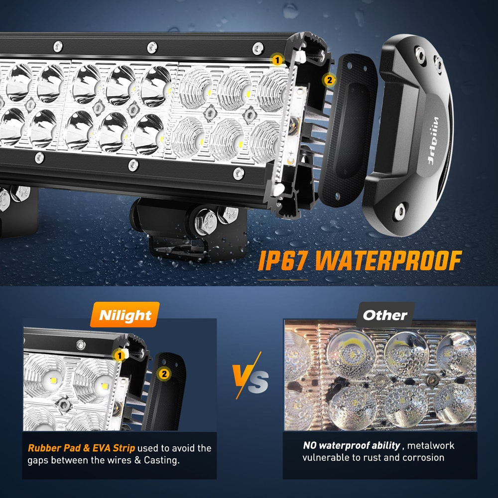 LED Light Bar 20 Inch 126W Double Row Spot Flood Led Light Bar with Amber/Black Covers