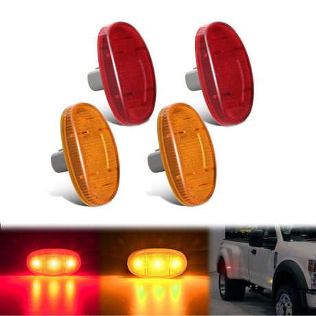 Side Marker Clearance Lights 4 PCS 3 LED Red Amber Wheel Fender Side Marker Lights Compatible With 2011-2016 F250 F350 F450 F550 Super Duty