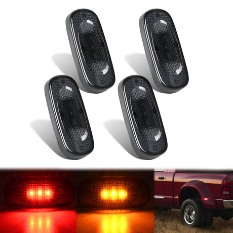 Side Marker Clearance Lights 4 PCS 3 LED Red Amber Wheel Fender Side Marker Lights Smoked Lens Light Compatible With 2003-2009 Dodge Ram 1500 2500 3500 Super Duty