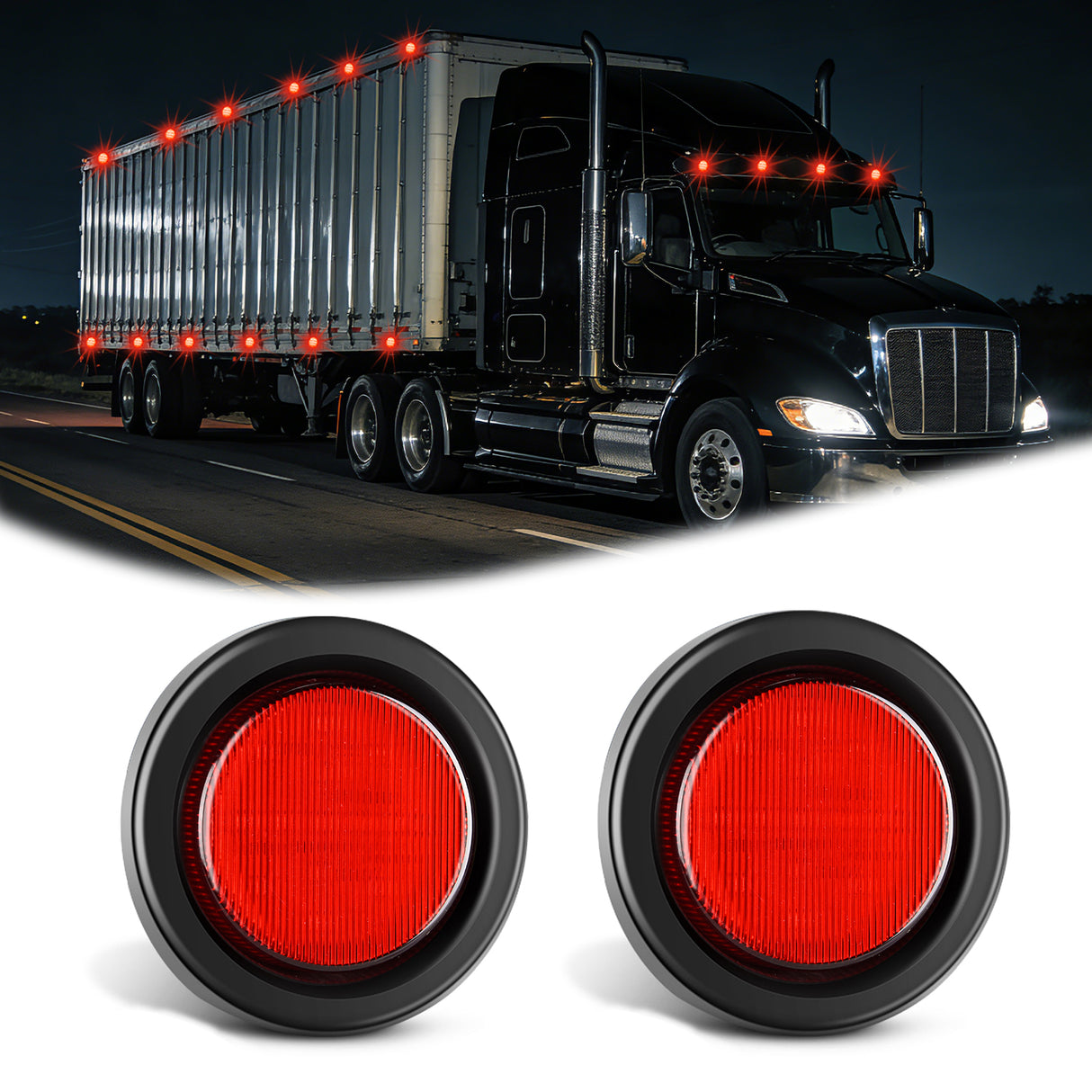 2.5 Inch Red 13 Leds Round Marker Clearance Light (Pair)