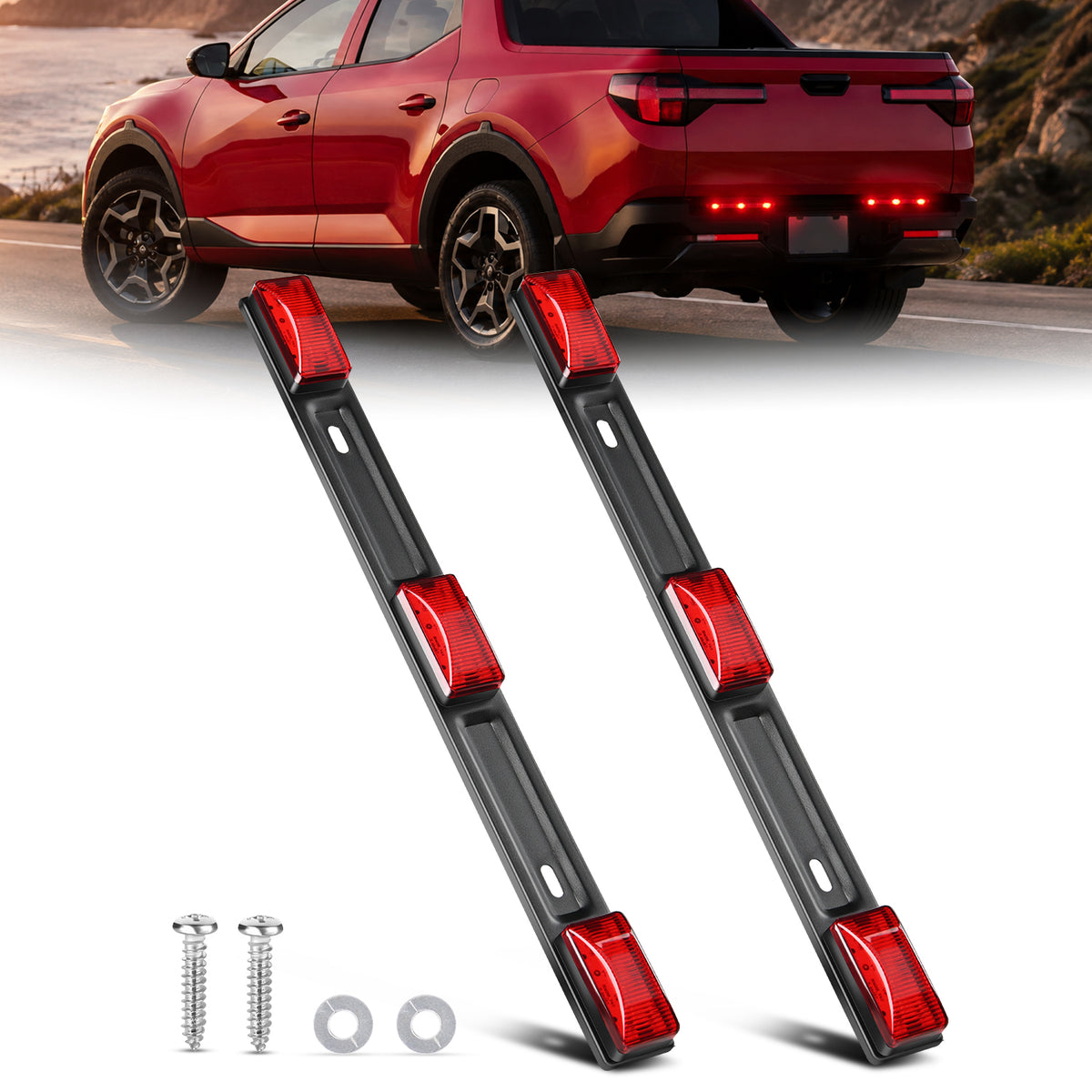 9 LED Marker Tail Trailer Light Bar 14.2Inch 2 PCS Red Clearance Identification Running Mark ID Rear Stainless Steel Bracket for 12V Pickup Truck RV Boat