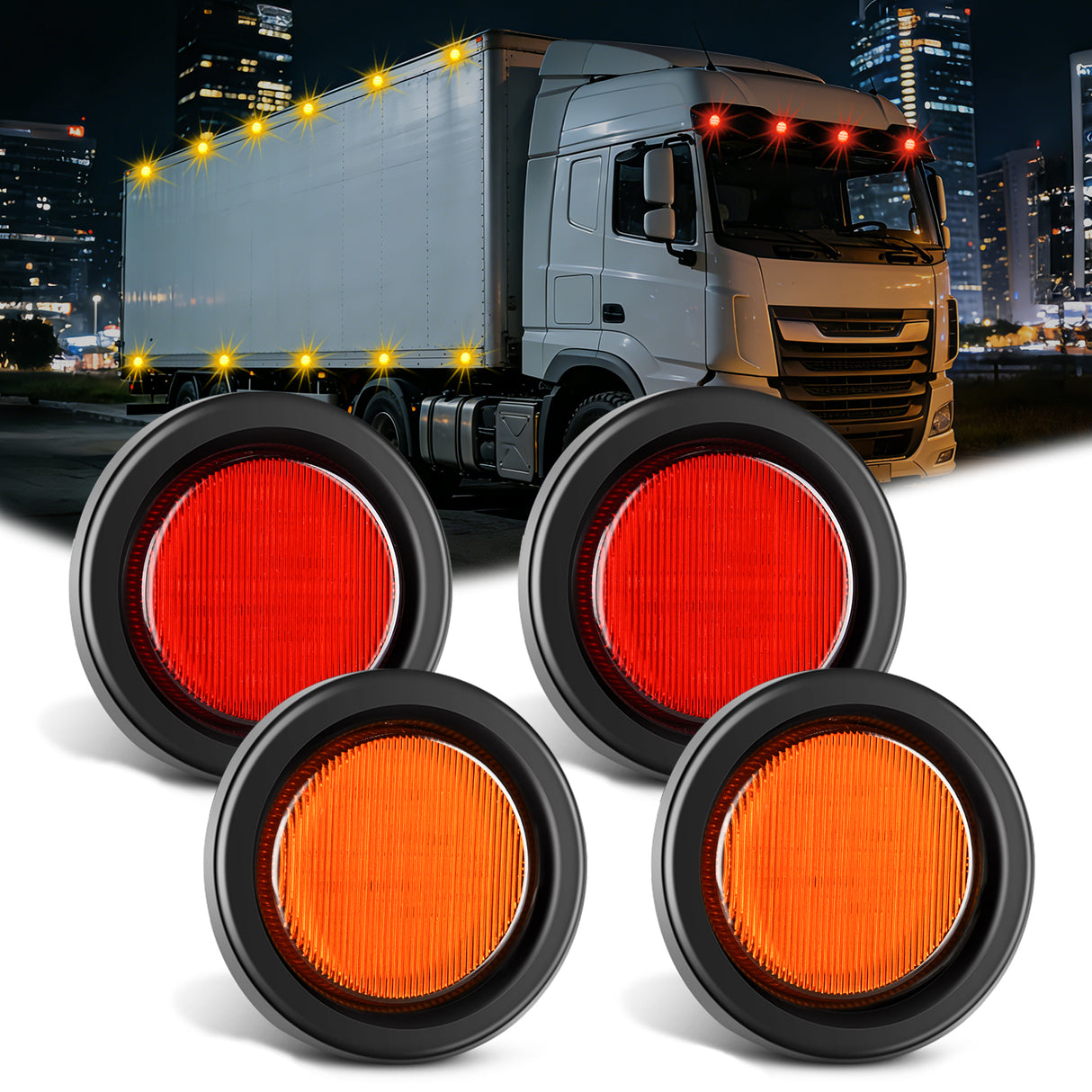 2.5 Inch Amber Red 13 Leds Round Marker Clearance Light (4 Pcs)