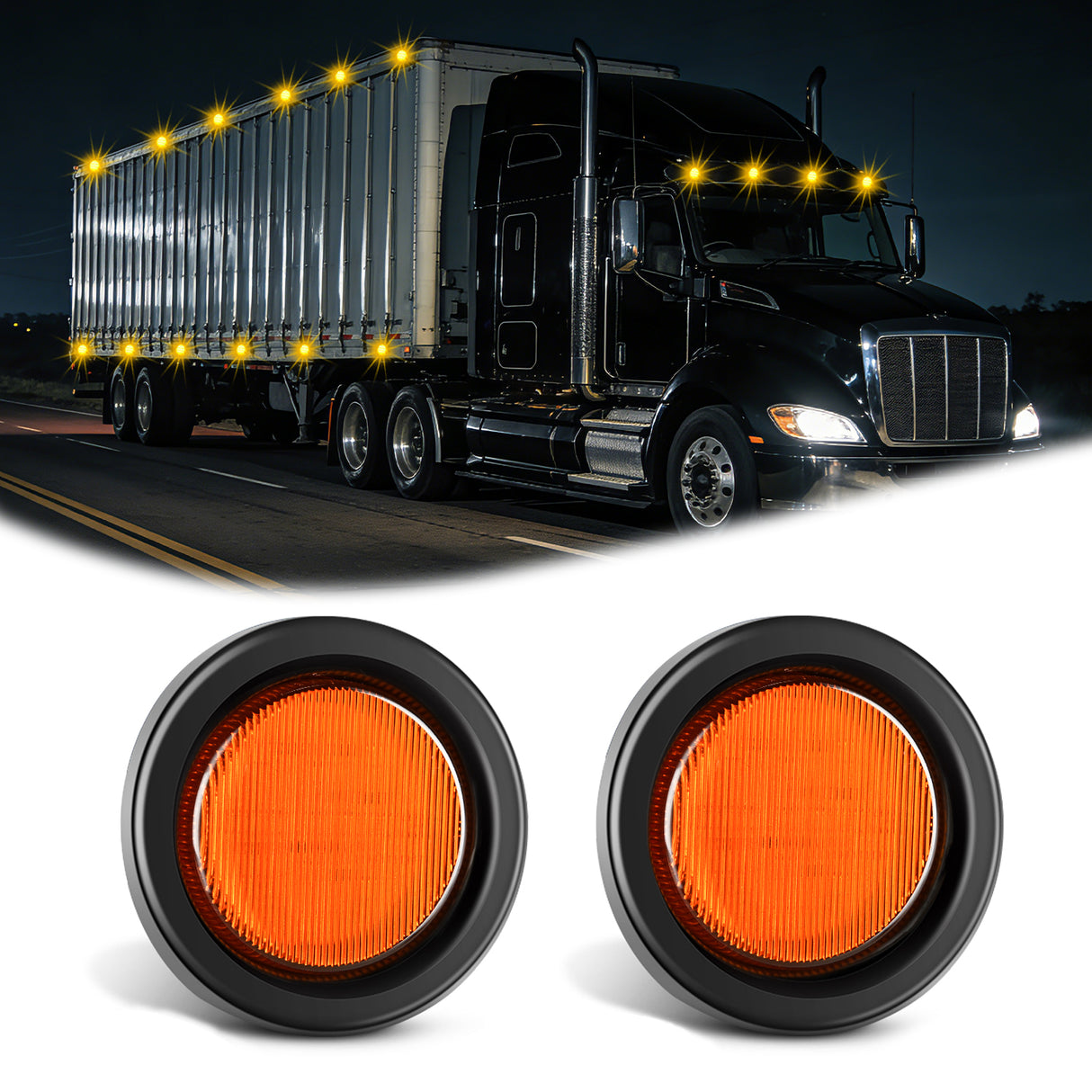2.5 Inch Amber 13 Leds Round Marker Clearance Light (Pair)