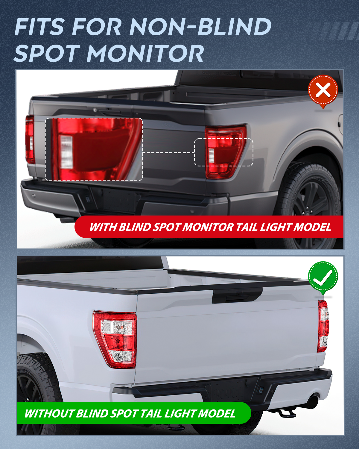 Nilight Taillight Assembly Compatible with 2021 2022 2023 Ford F150 XL Non Blind Spot Tail Light Model Rear Lamp Replacement OE Style halogen bulbs Driver and Passenger Side