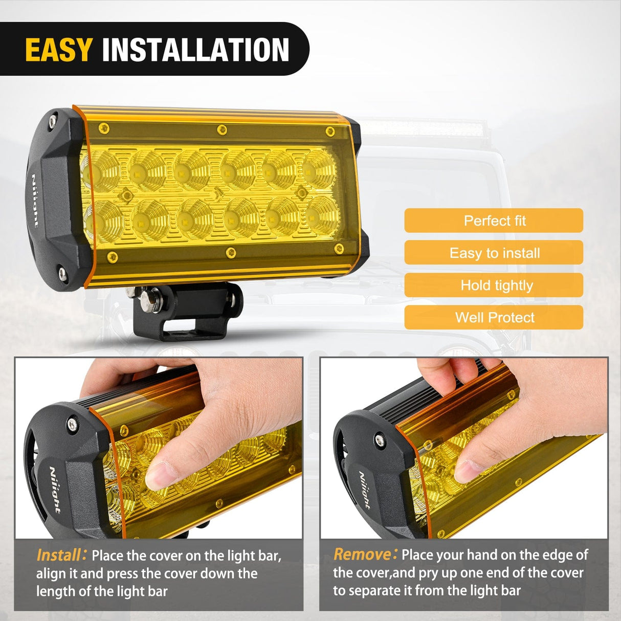 light cover 2Pcs 6.5 inch Amber Light Bar Cover