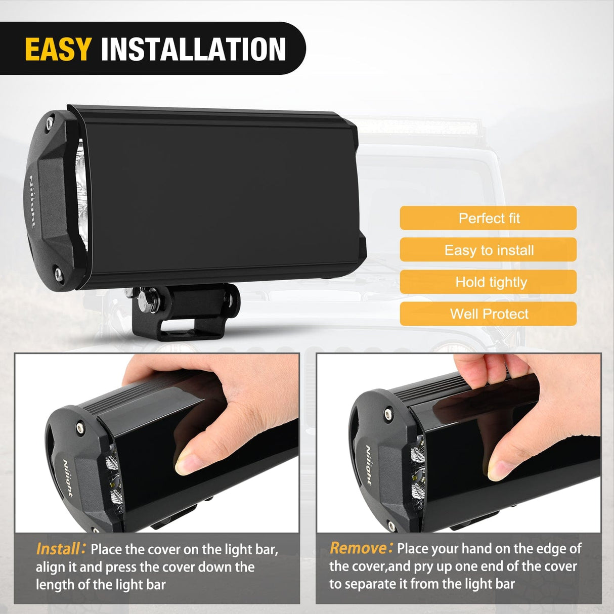 light cover 2Pcs 6.5 inch Black Light Bar Cover