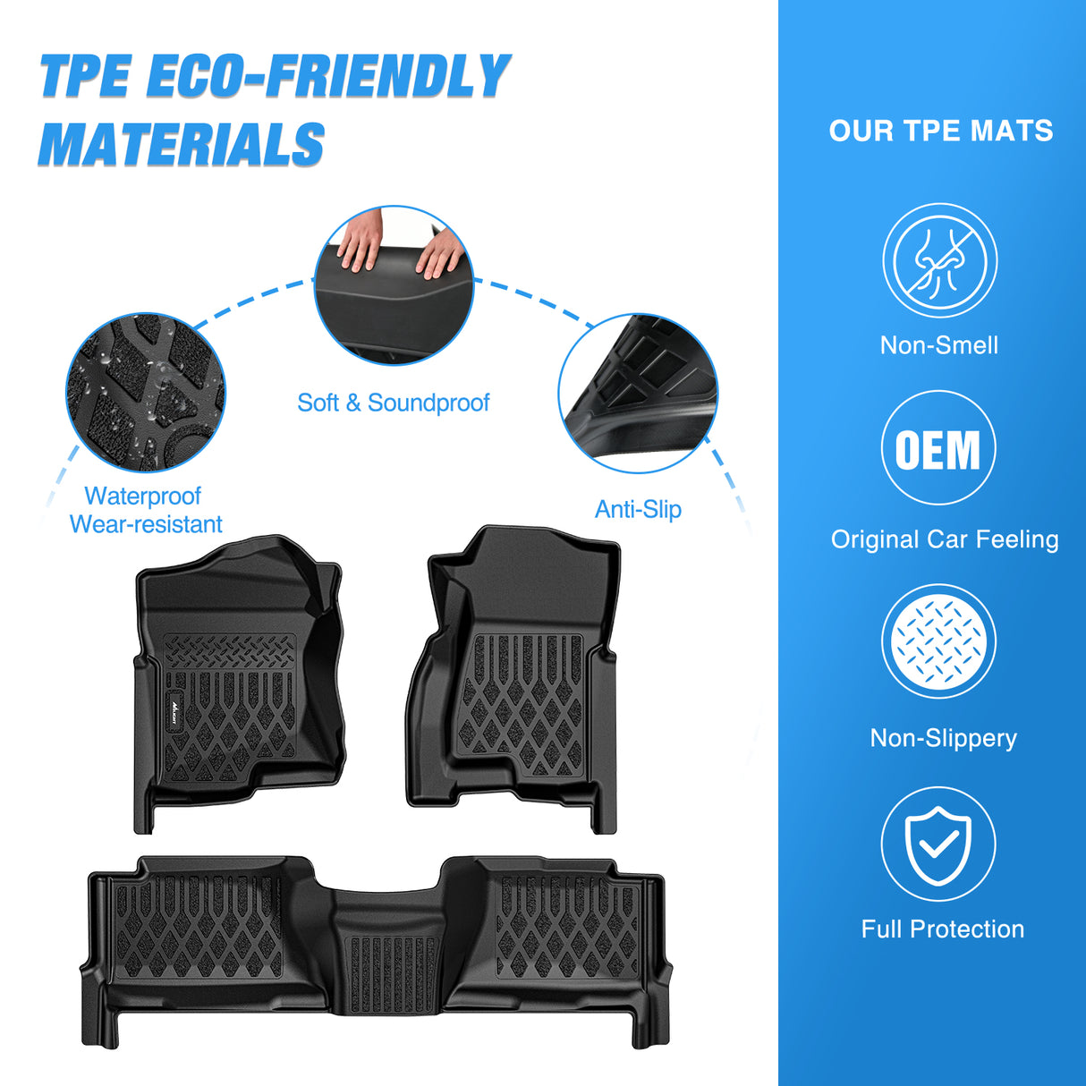 Floor Mat TPE Floor Mats for Chevy Silverado GMC Sierra 1500 Crew Cab 2007-2013, Silverado GMC Sierra 2500 3500 2007 2008 2009 2010 2011 2012 2013 2014 All Weather Custom Fit Heavy Duty Floor Liners