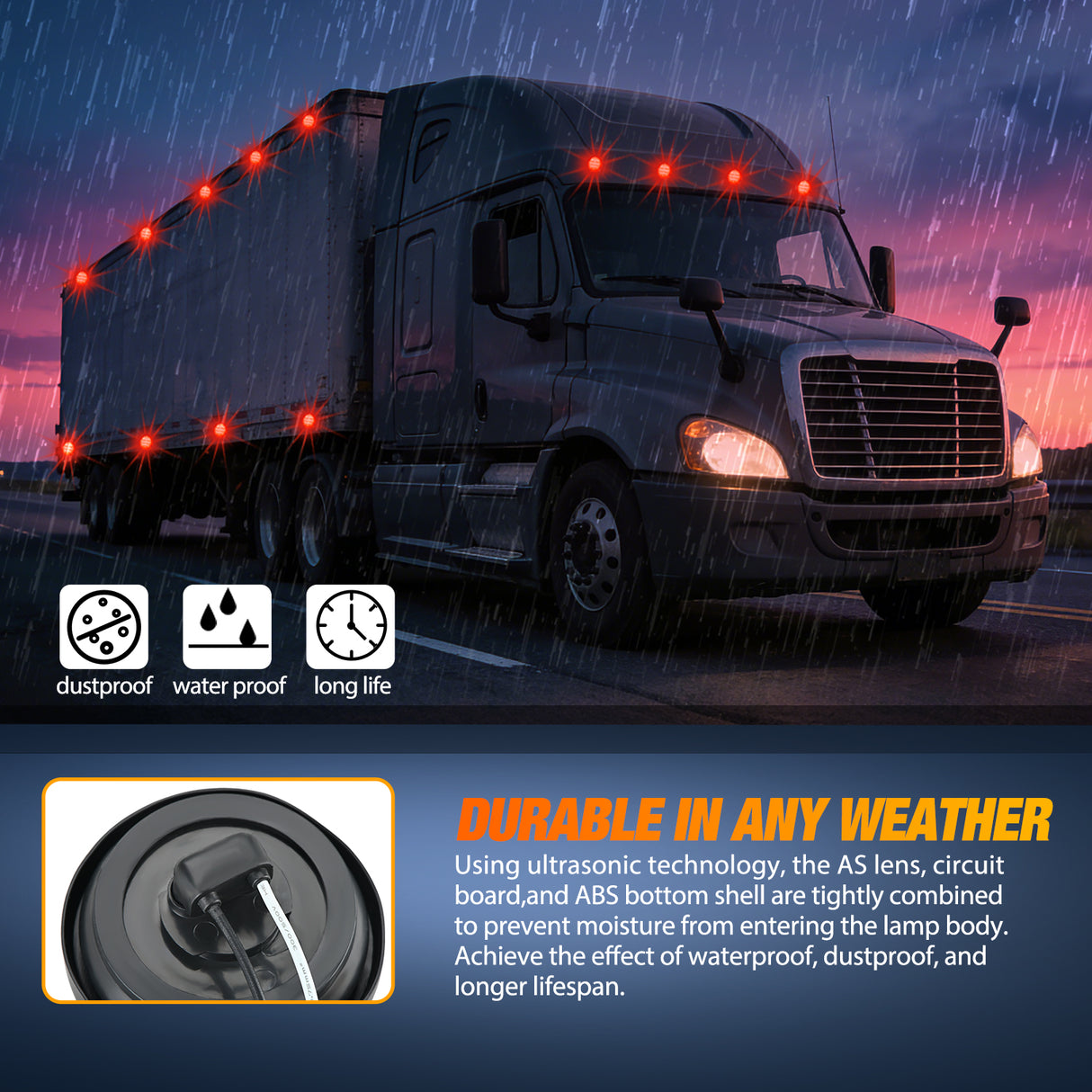 2.5 Inch Red 13 Leds Round Marker Clearance Light (Pair)